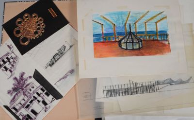 une photo d'un dessin et un dessin représentant un belvédère
