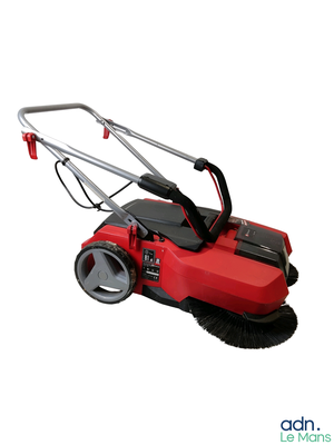 an image of a red lawn mower on a white background