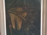une peinture représentant une femme assise sur une chaise