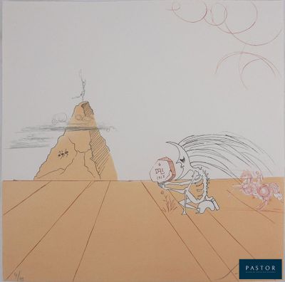 a drawing of a man and a woman in a desert