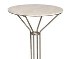 a round table with a metal base and a white marble top