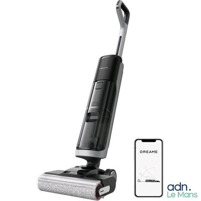 gros plan d'un aspirateur noir et argent sur fond blanc