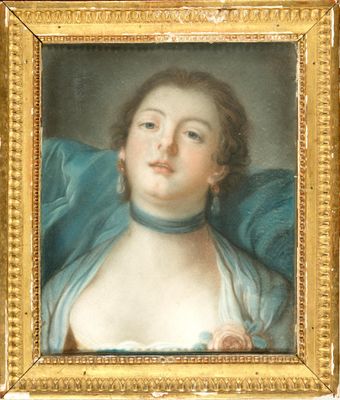 portrait d'une dame en robe bleue dans un cadre doré