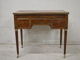 a wooden desk with two drawers and a drawer on it