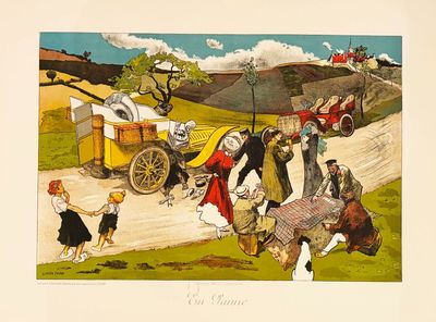 une photo d'un tableau représentant des personnes et des animaux dans un champ