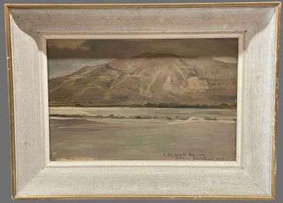 an image of a painting of a mountain in a white frame