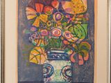 an image of a painting of flowers in a vase on a table