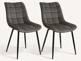pair of grey velvet dining chairs with black metal legs