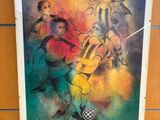 a painting of a group of people playing a game of tennis