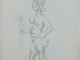 un dessin représentant une femme nue tenant une fleur à la main