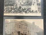 two old black and white photos of people in front of a building