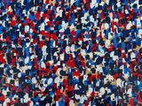 an abstract painting of a crowd of people in red, white, and blue