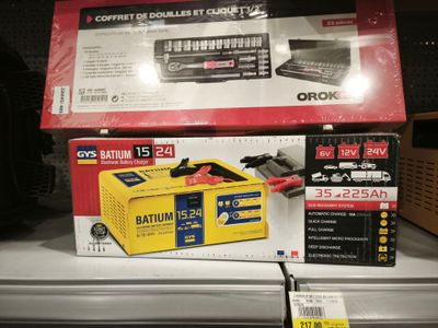 a box of batteries on the shelf of a store