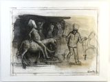 dessin représentant un homme à cheval à côté d'un autre homme à cheval