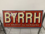a sign that says byrrh on the side of a shelf