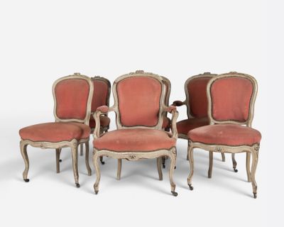 set of four louis xv style armchairs with red velvet upholstered seats