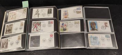 a lot of stamps in a folder on the table