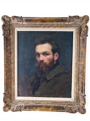 Portrait d'un homme barbu fumant la pipe, huile sur toile, XIXe siècle