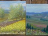 deux tableaux représentant des arbres et un champ avec des collines en arrière-plan