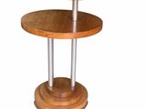 a wooden table with two tiers on it