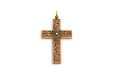 Cross pendant Turquoise, 14k gold filigree (585) Size : 4... - 76621534 ...
