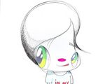 dessin de bande dessinée représentant une fille aux yeux verts portant un t-shirt sur lequel est inscrit « in my life »