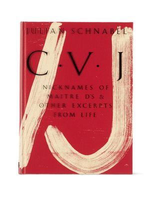 a red book cover with a white brush stroke on it