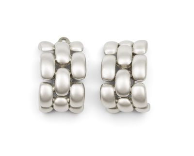 pair of silver earrings on a white background