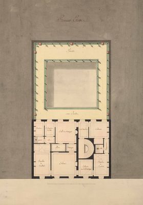 a drawing of a plan of a house with a courtyard