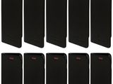 un lot de dix téléphones portables noirs portant des inscriptions rouges