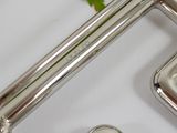 a close up of a metal object with a plant in the background