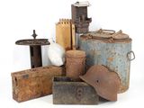 a lot of old rusty objects on a white surface