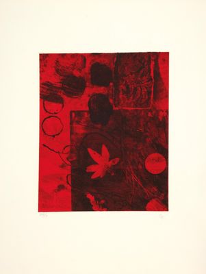une image représentant un tableau rouge et noir accroché à un mur blanc