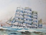 un tableau représentant un grand voilier naviguant sur l'océan