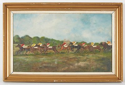 COSSERON Xxe. Course de chevaux à Chantilly", huile sur toil…