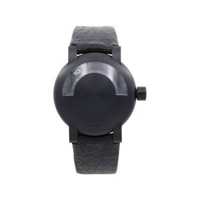 the watch is black and has a black dial