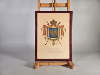 Ecole du XIXe siècle. Armoiries impériales. Gravure titrée "Napoléon I - Photo 1