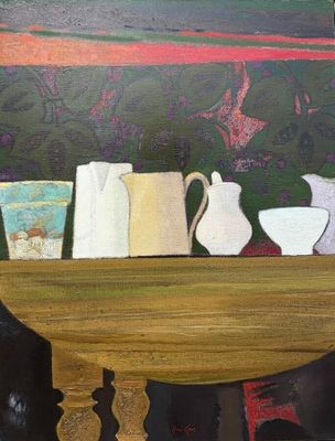 René GENIS (1922-2004) "La table pliante " Huile sur toile s…