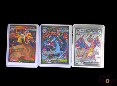 three different types of pokemon cards are displayed on a black background