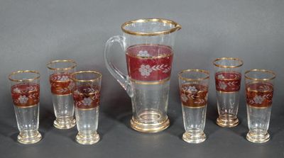 SERVICE A ORANGEADE en cristal à décor de fleurs sur fond ro…