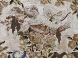 a picture of a tapestry with a bird and flowers on it