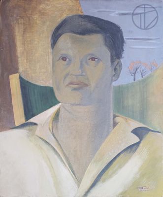 tableau représentant un homme en chemise blanche assis sur une chaise
