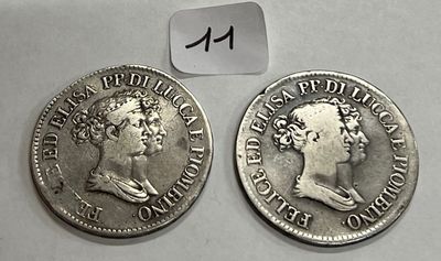 deux pièces d'argent présentant le même motif, dont l'une est surmontée d'une couronne et l'autre