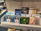 many books on a shelf in a store