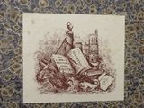 a drawing of a man sitting on top of a pile of books