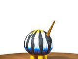 a toy that is sitting on a table with a baseball bat in it