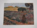 une image représentant un tableau représentant un paysage avec des vaches au loin