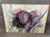 drawing of a painting of a red rose on a white background