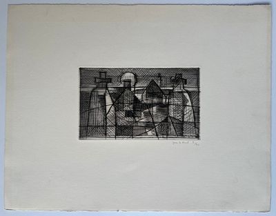 an image of a black and white drawing of a man sitting at a table