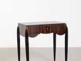 an image of a small table with a wooden top and black legs